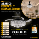 Abanico De Techo Retráctil 42” y Bocina Bluetooth Con Luz Led 27W Cct: 30k,40k,60k Dimeable 6 Velocidades Control Remoto 110-240V.