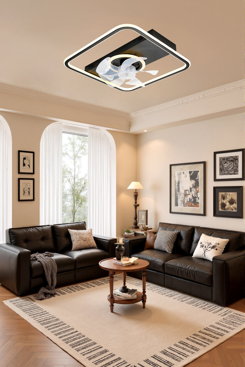 ABANICO DE TECHO CON CONTROL REMOTO Y  LUZ LED 60W, EMITE 2120LM, 6 VELOCIDADES, OPCION PARA ELEGIR TONALIDAD DE LUZ CCT: 30K,40K,60K, 110-240V, 50-60HZ, GRADO DE PROTECCION IP20, ACABADO NEGRO.