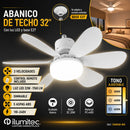 Abanico De Techo 20” Rosca E27 10w  800Lm Cct 30K, 40K, 60K  Dimeable 3 Velocidades  Control Remoto 110-240V.