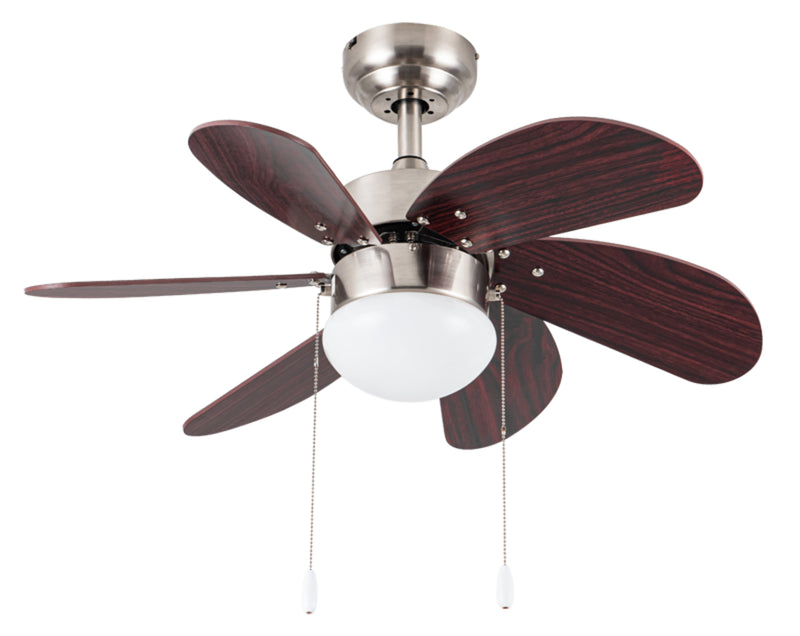 ABANICO DE TECHO MODELO VERONA, DECORATIVO 32" 1XE27-40W ( NO INCLUIDO) 120V/60HZ , ACABADO SATIN NIQUEL, CON CERTICACION ETL.