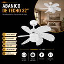 Abanico De Techo  32"1Xe27-40W ( No Incluido) 6 velocidades Con Control Remoto 110-240V.