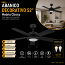 Abanico De Techo  52''  2Xe27-40W ( No Incluido) 3 Velocidades Aspas Reversibles Cadena Tiro 110-240V.