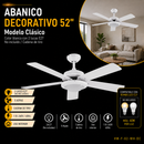 Abanico De Techo Decorativo Blanco 52"  2Xe27-40W  ( No Incluido) Cadena Tiro 110-240V.