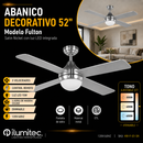 Abanico De Techo Fulton 52" Con Luz Led 15W Cct:30k,40k,60k Dimeable 3 Velocidades Control Remoto 110-240V.