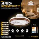 Abanico De Techo Ufo 19” Con Luz Led 40W Cct: 30K,40K, 60K Dimeable 6 Velocidades Control Remoto 100-240V.