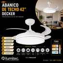 Abanico de techo 42" retractil Luz Led 24W Cct: 30K, 40K, 60K Dimeable 6 Velocidades Control Remoto 110-240V.