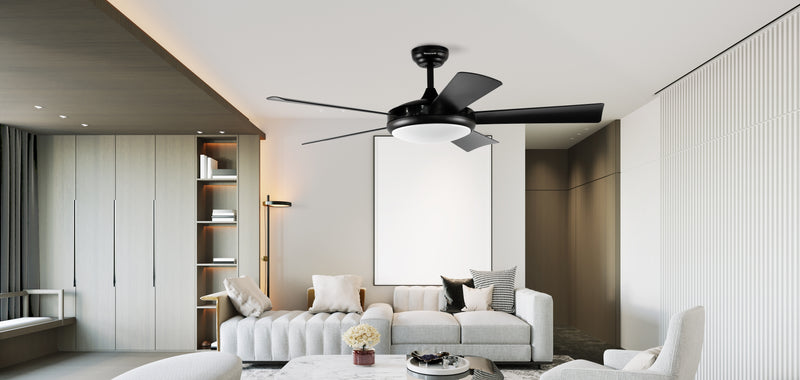 ABANICO DE TECHO MODELO CARNEY, 52¨, 32W LED, AJUSTE DE TONALIDAD DE LUZ CCT: 30K,40K,60K, 110-240V, 50-60HZ, GRADO DE PROTECCION IP20, ACABADO NEGRO.