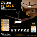 Abanico De Techo Zane 52" Con Luz Led 18W Cct: 30k, 40k, 65k Dimeable 6 Velocidades Control Remoto 110-240V.