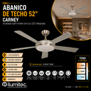 Abanico De Techo Carney 52" Con Luz Led 32W Cct: 30k,40k,60k Dimeable 6 Velociodades Control Remoto 110-240V.