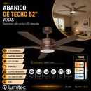 Abanico De Techo 52" Con Luz Led 18W Cct:30k, 40k, 60k Dimeable 6 velocidades Control Remoto 110-240V.