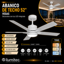 Abanico De Techo Vegas 52'' Con Luz Led 18W cct:30k, 40k, 60k Dimeable 6 velocidades Control Remoto 110-240V.