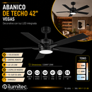 Abanico De Techo Vegas 42' Con Luz Led 20W Cct:30k, 40k, 60k Dimeable 6 Velocidades Control Remoto 110-240V.