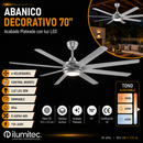Abanico de techo 70''con luz led 30w Cct 30K 40K 60K Dimeable 6 Velocidades control remoto 110-240V.