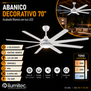 Abanico de techo 70''con luz led 30w Cct 30K 40K 60K Dimeable 6 Velocidades control remoto 110-240V.