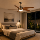 Abanico De Techo Elle 52¨Decorativo Satin Nickel Light Wood Con Luz Led 20W Control Remoto
