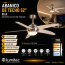 Abanico De Techo Elle 52¨ Con Luz Led 20W cct:30k,40k,60k Dimeable 6 Velocidades Control Remoto 110-240V.