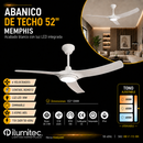 Abanico De Techo Memphis 52" Con Luz Led 18W Cct: 30k, 40k, 60k Dimeable 6 Velocidades Control Remoto 110-240V.