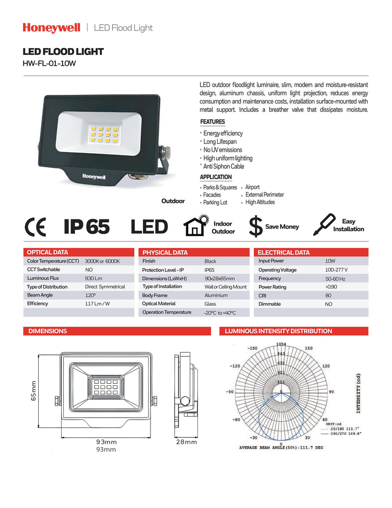 REFLECTOR LED 10W, 920LM, TONALIDAD 3000K, 100-277V, 50-60HZ, GRADO DE PROTECCION  IP65, CRI80, ACABADO NEGRO.
