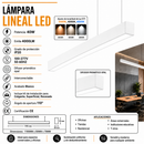 Lámpara Colgante Lineal Superficial Con Luz  Led 40W Acabado Blanco/ Die Cast Aluminium.