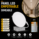 Lámpara Panel Led Empotrable Dimeable 6W Emite 450Lm Cct, 27K,30K,35K,40K,50K Acabado Blanco/ Aluminio.