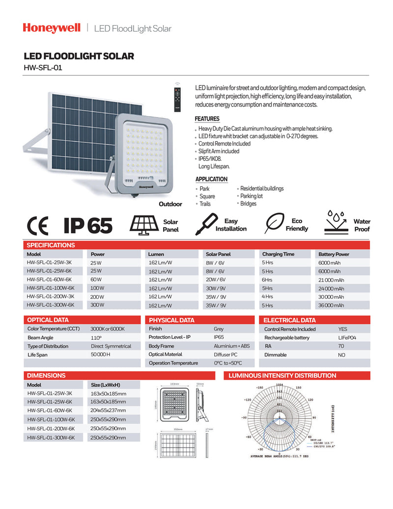 REFLECTOR SOLAR LED 100W, 162LM/W, TONALIDAD DE 6000K, PANEL 30W, 9V, BATERIA RECARGABLE 2400MAH, GRADO DE PTOTECCION IP65.