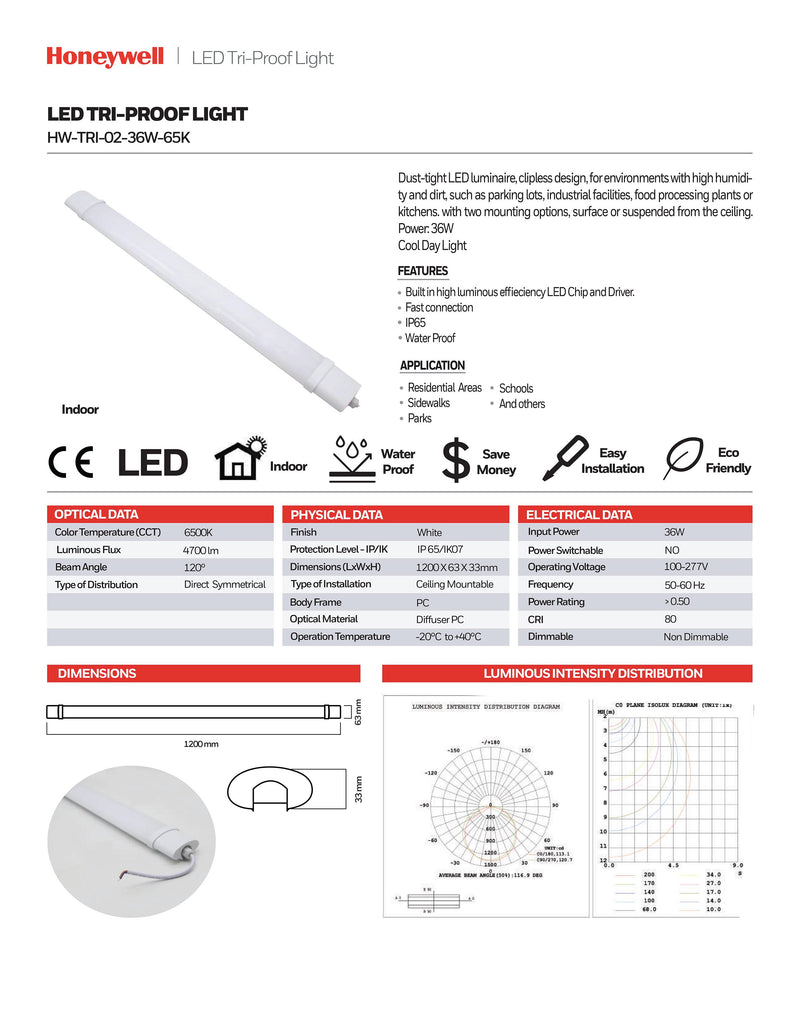 LÁMPARA DE TECHO 36W, EMITE 3600LM, TONALIDAD 6000K, 100-277V, 0-60HZ, ACABADO BLANCO.