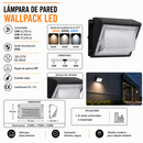 Lámpara De Pared Con Sensor Conmutable Luz Led:35W (6,275Lm) 55W (9,160Lm) 80W (12,619Lm) Acabado Black/Die Cast Aluminium Pc.