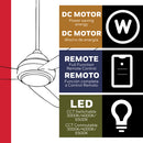 Abanico de techo 52"  con luz led 20w Cct 30k,40k, 60k Dimeable 6 Velocidades Con Control Remoto 110-240V.