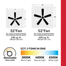 Abanico de techo 52"  con luz led 20w Cct 30k,40k, 60k Dimeable 6 Velocidades Con Control Remoto 110-240V.