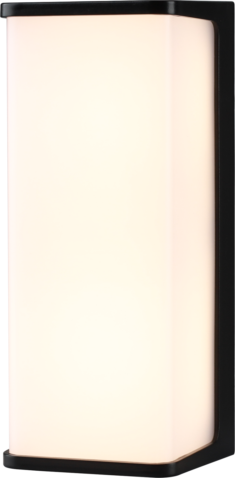 LÁMPARA DE PARED EXTERIOR DECORATIVA LED 10W, EMITE 800LM, CRI80, 100-240V, 50-60HZ, GRADO DE PROTECCION IP65,  ACABADO NEGRO.