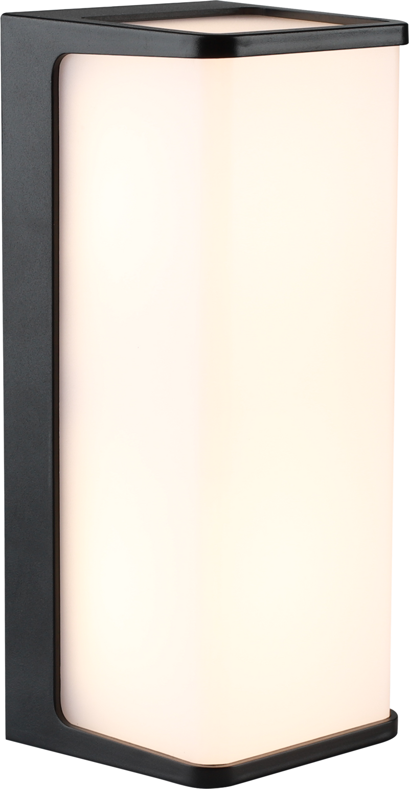 LÁMPARA DE PARED EXTERIOR DECORATIVA LED 10W, EMITE 800LM, CRI80, 100-240V, 50-60HZ, GRADO DE PROTECCION IP65,  ACABADO NEGRO.