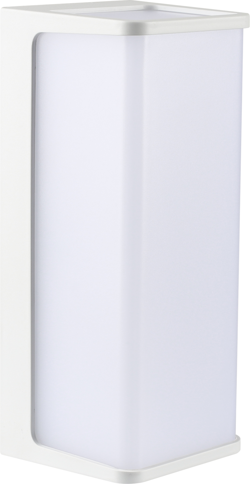 LÁMPARA DE PARED EXTERIOR DECORATIVA LED 10W, EMITE 800LM, 100-240V, 50-60HZ, GRADO DE PROTECCION IP65, ACABADO BLANCO.