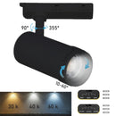 LÁMPARA SPOT DE RIEL LED CONMUTABLE: 20W-25 -30W, EMITE 2000LM-2500LM-3000LM, INTERRUPTOR PARA ELEGIR TONALIDAD DE LUZ CCT: 30K,40K,60K, ACABADO NEGRO.