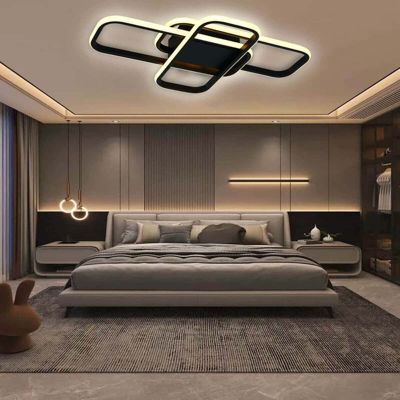 LÁMPARA DE TECHO DECORATIVA LED 42W, INTERRUPTOR PARA ELEGIR TONALIDAD DE LUZ-CCT 30K,40K,60K, 110-240V, 50-60HZ, GRADO DE PROTECCION IP20, ACABADO NEGRO.