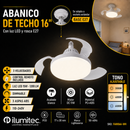 Abanico De Techo 16” Rosca E27 15W 1200Lm  Cct 30K, 40K, 60K Dimeable 3 Velocidades, Control Remoto 110-240V.