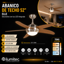 Abanico De Techo Elle 52¨ Con Luz Led 20W cct:30k,40k,60k Dimeable 6 Velocidades Control Remoto 110-240V.