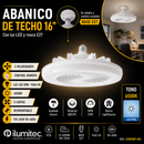 Abanico De Techo Base E27 Luz Led Integrada 20W 6500K Acabado Blanco Control Remoto 110-240V.