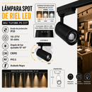 Lámpara Spot De Riel Led Conmutable: 20W-25 -30W, Emite 2000Lm-2500Lm-3000Lm, Interruptor Para Elegir Tonalidad De Luz Cct: 30K,40K,60K, Acabado Negro.