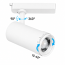 Lámpara Spot De Riel Led Conmutable 20W-25W-30W, Emite 2000Lm-2500Lm-3000Lm, Interruptor Para Elegir Tonalidad De Luz Cct: 30K,40K,60K, Ángulo De Apertura  Ajustable 10-60°, Acabado Blanco.