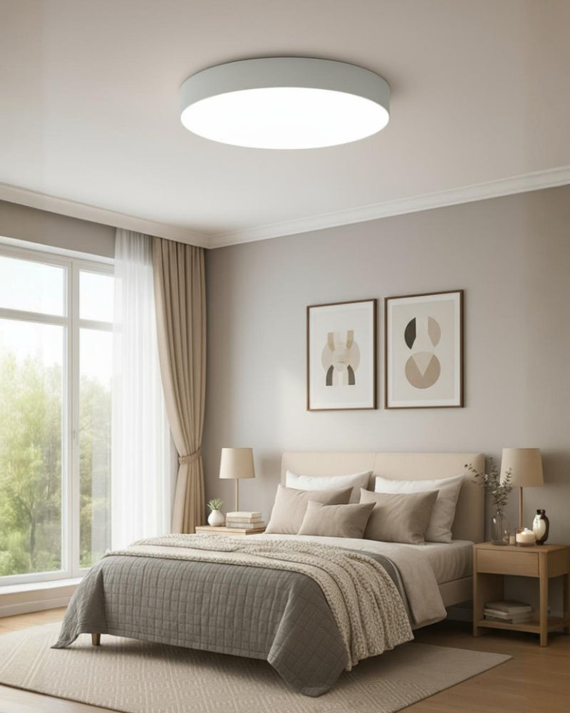 LÁMPARA DE TECHO TIPO PLAFON LED 30W, INTERRUPTOR PARA AJUSTE DE TONALIDAD DE LUZ CCT 30K, 40K,60K, 110-240V, 50-60HZ, GRADO DE PROTECCION IP20, ACABADO BLANCO.