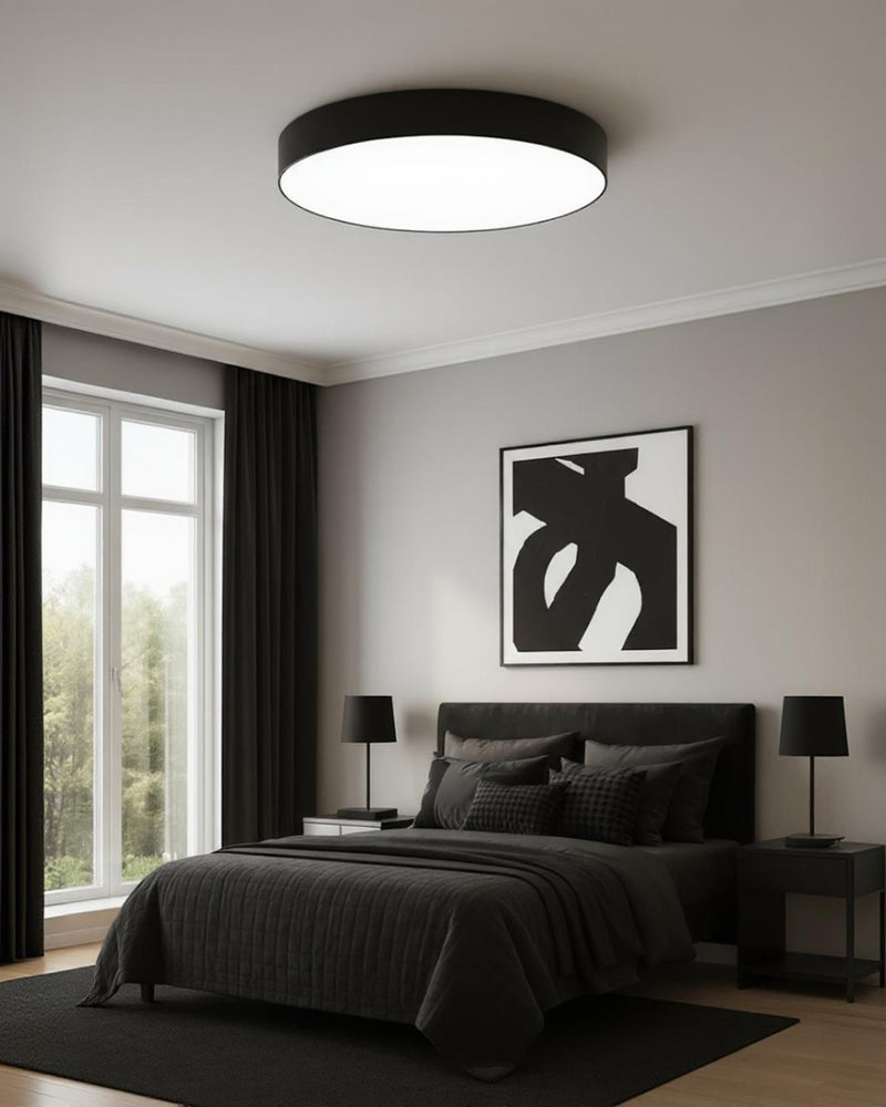 LÁMPARA DE TECHO TIPO PLAFON LED 30W, INTERRUPTOR PARA AJUSTE DE TONALIDAD DE LUZ CCT 30K, 40K,60K, 110-240V, 50-60HZ, GRADO DE PROTECCION IP20, ACABADO NEGRO.