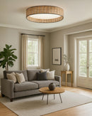 LÁMPARA DE TECHO CON LUZ LED 20W AJUSTE DE TONALIDAD LUZ CCT 30K, 40K,60K ACABADO WOOD / RATAN ACRILICO.