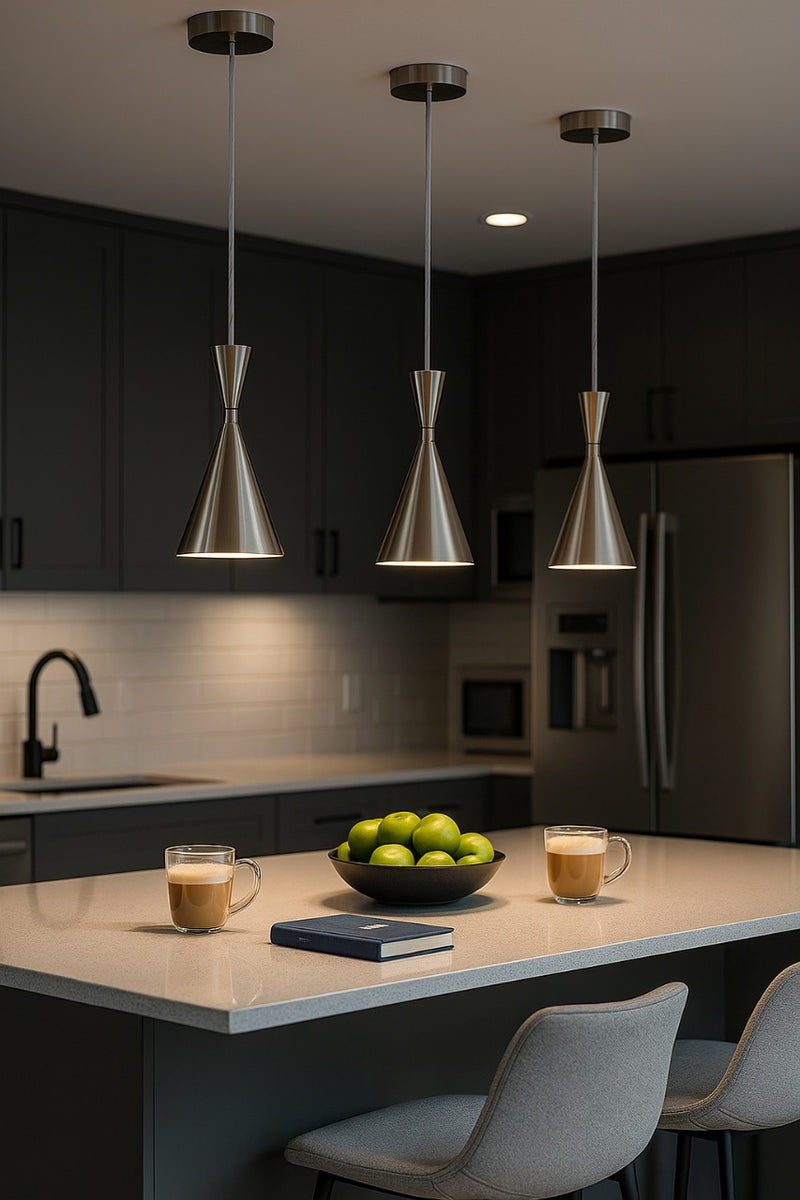 LÁMPARA COLGANTE DECORATIVA 1XE27-40W ACABADO SATIN NICKEL/ METAL