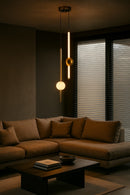 LÁMPARA COLGANTE DECORATIVA CON LUZ LED 15W ACABADO GOLDEN / ACRíLICO METAL.