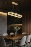 LÁMPARA COLGANTE DE CRISTAL K9 CON LUZ LED 40W ACABADO GOLDEN/METAL.