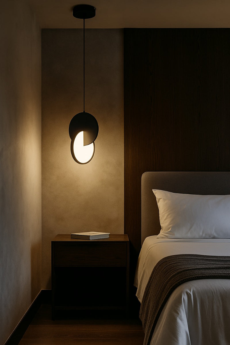 LÁMPARA DE TECHO COLGANTE DECORATIVA MODERNA LED 9W, TONALIDAD 3000K, 100-240V, 50-60HZ, GRADO DE PROTECCION IP20, ACABDO NEGRO.