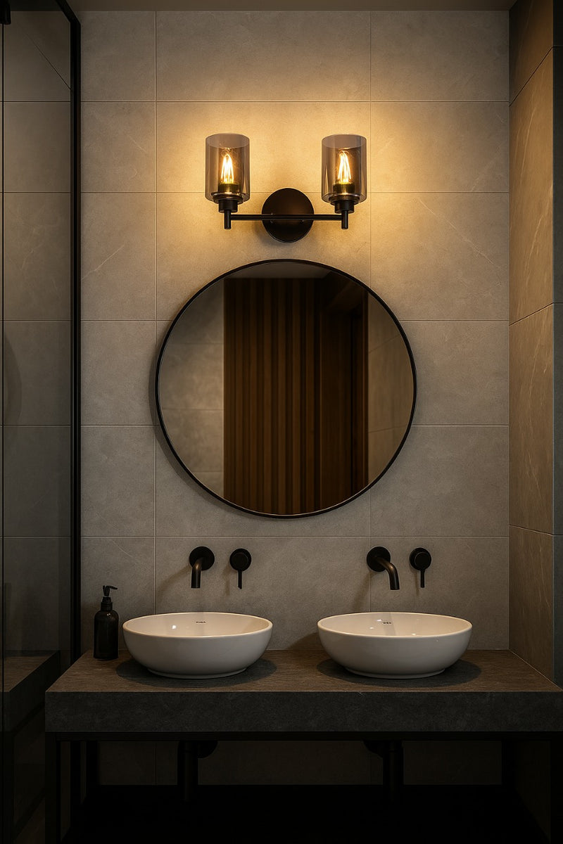 LÁMPARA DE PARED DECORATIVA 2XE27-40W (NO INCLUIDO),ACABDO BLACK/ METAL VIDRIO.