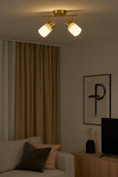 LÁMPARA DE PARED O TECHO DECORATIVA 2XE7-40W (NO INCLUIDO) ACABADO BRASS / METAL VIDRIO.