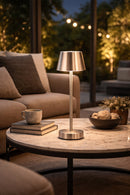 Lámpara de mesa recargable 2w, cct.30k,40,60k, acabado satin nickel steplees, dimeable.