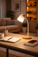 Lámpara De Mesa Decorativa Con luz Led 5W Acabado White Wood/ Metal.